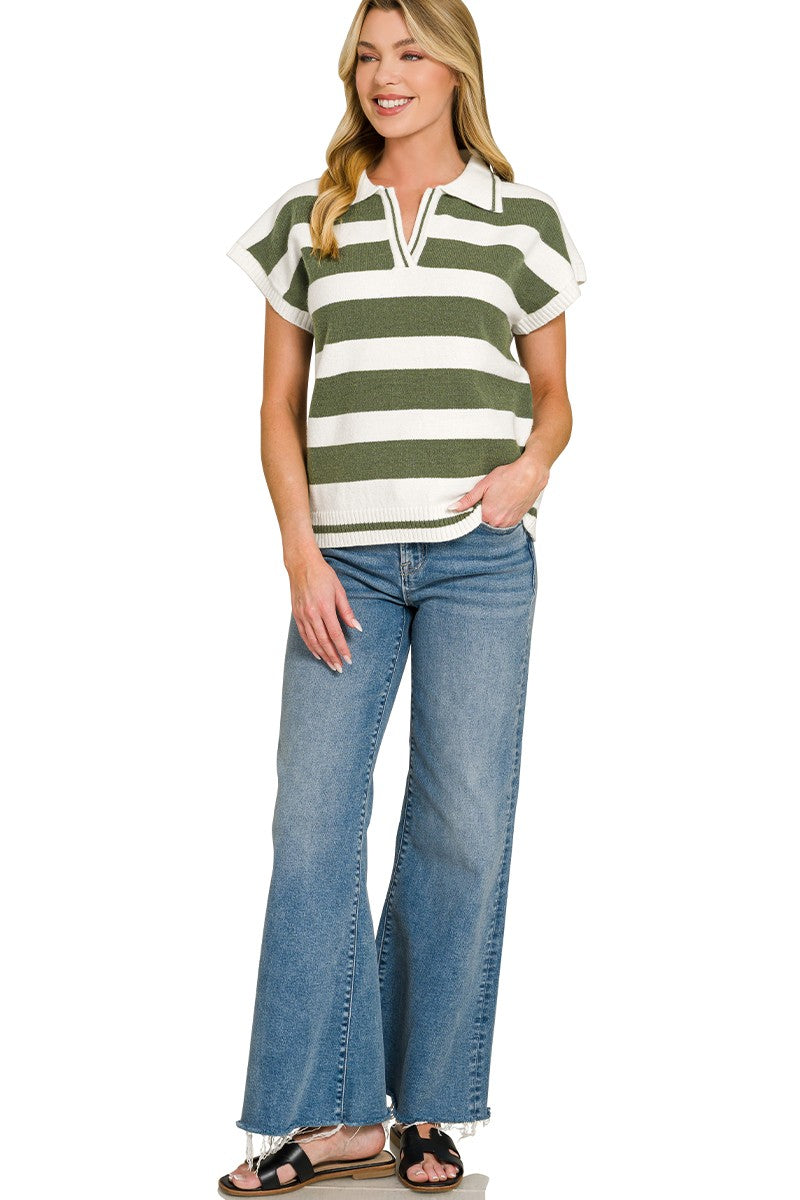 Ribbed polo collar sweater texture detail