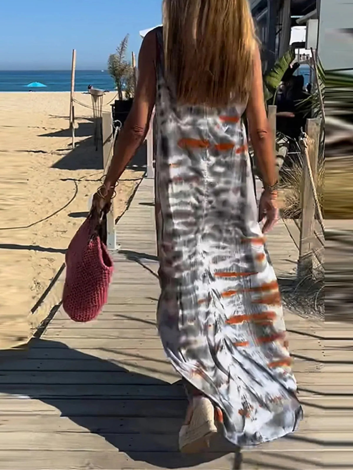 tie dye v neck maxi cami dress side view