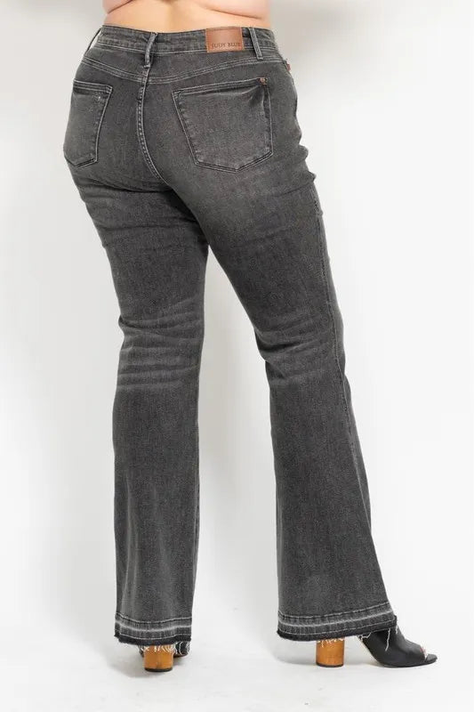 Judy Blue Mid Rise Release Hem Gray Flare Jeans, view 14