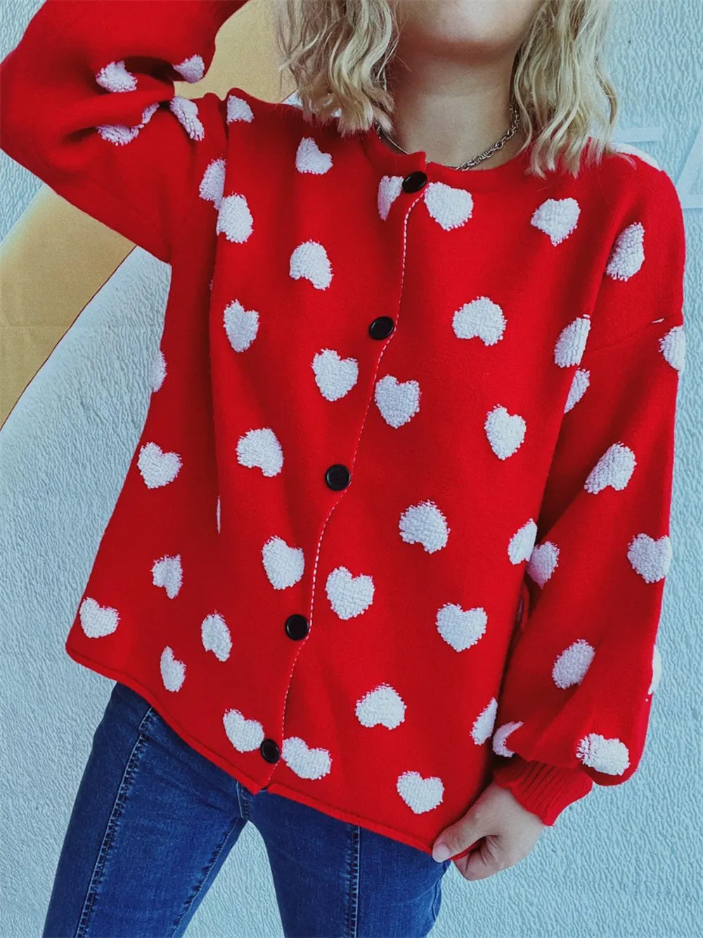 Heart Button Up Long Sleeve Cardigan - Fashorio