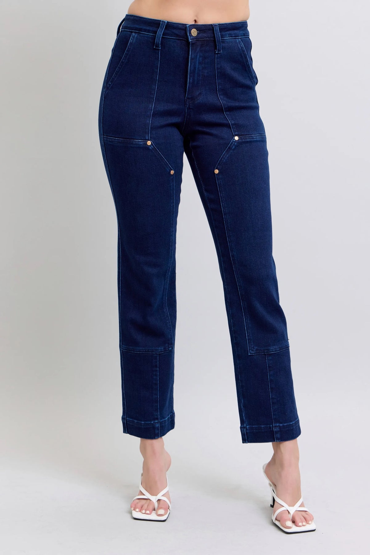 Judy Blue high waist deep indigo straight jeans front view