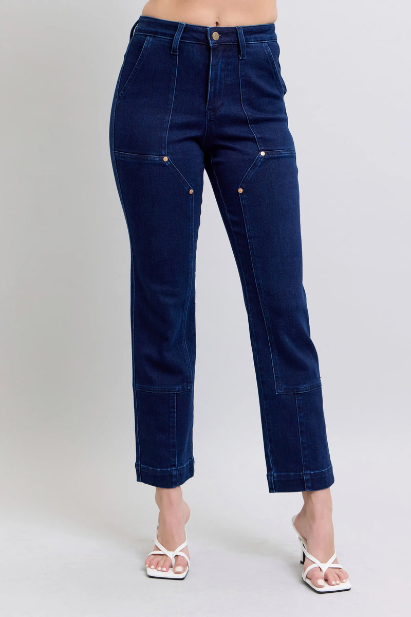 Judy Blue high waist deep indigo straight jeans front view