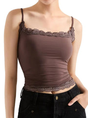 Lace Trim Cami Top Brown - Fashorio