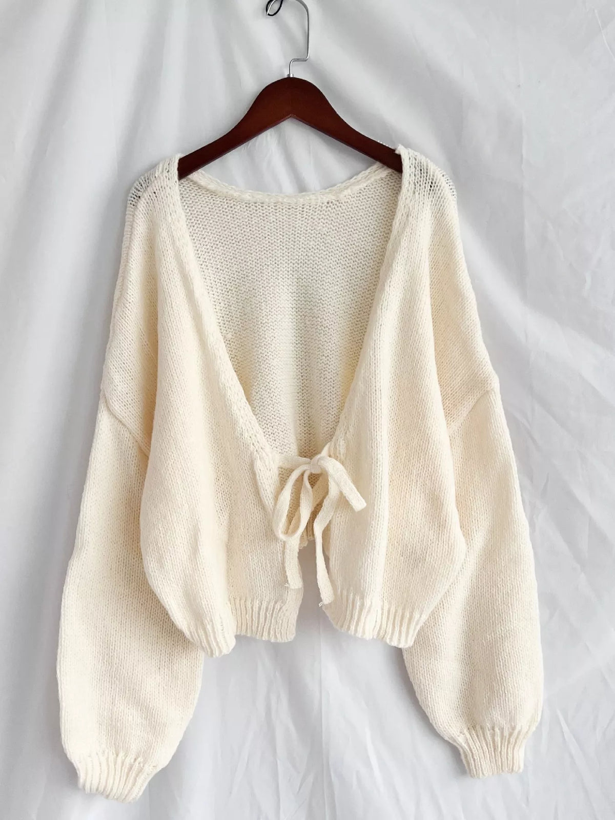 Chunky knit tie front cardigan styled look