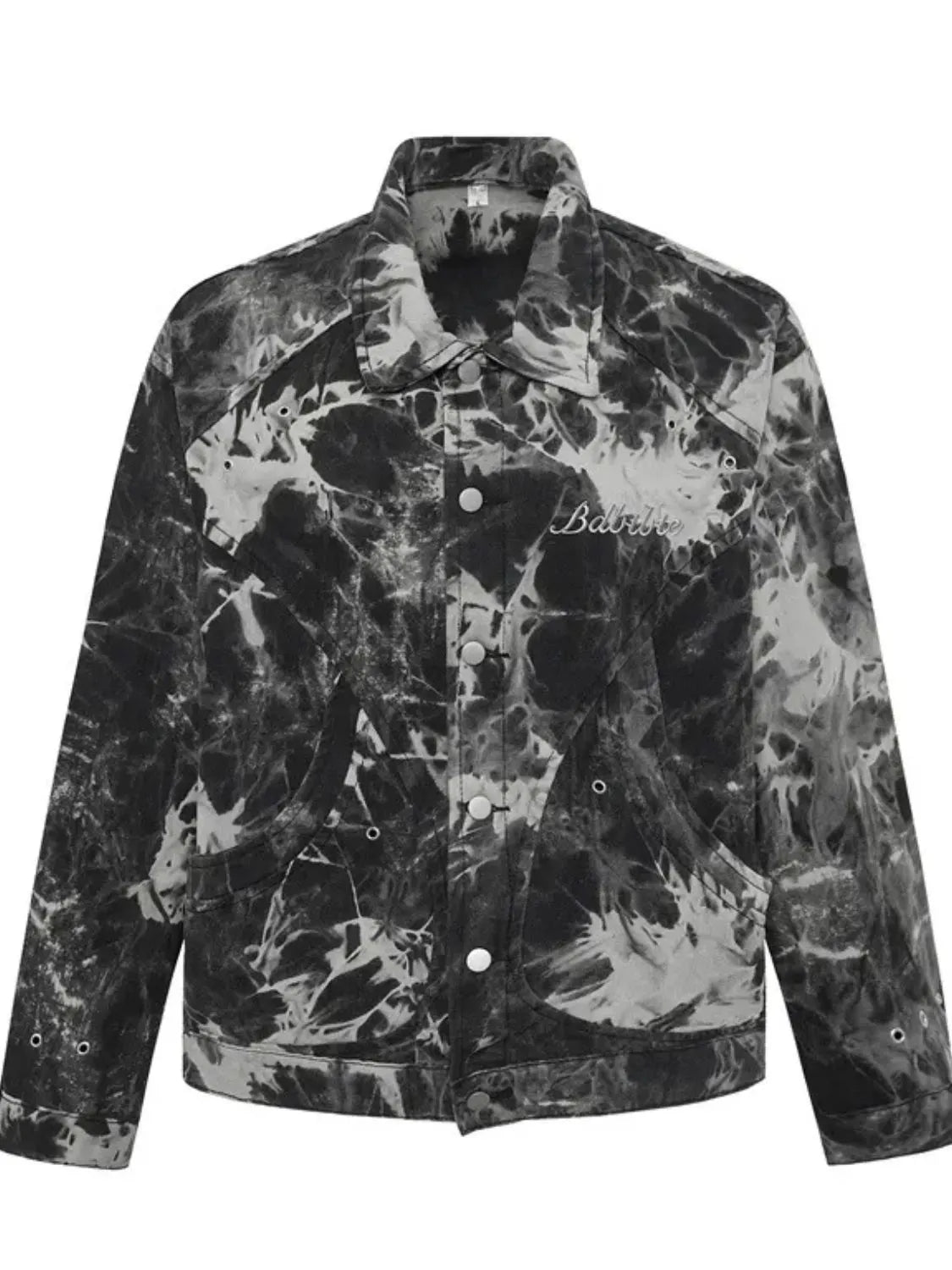 Men's Tie-Dye Button Up Long Sleeve Denim Jacket Black - Fashorio