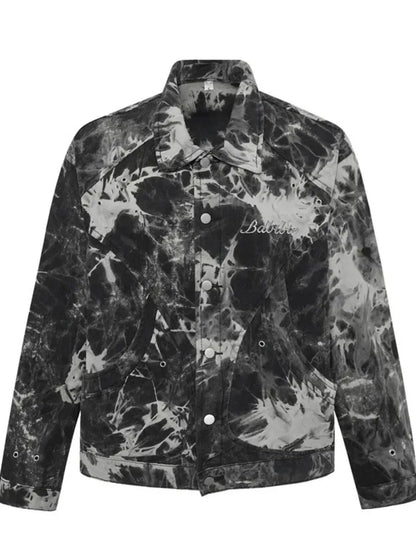Men's Tie-Dye Button Up Long Sleeve Denim Jacket Black - Fashorio