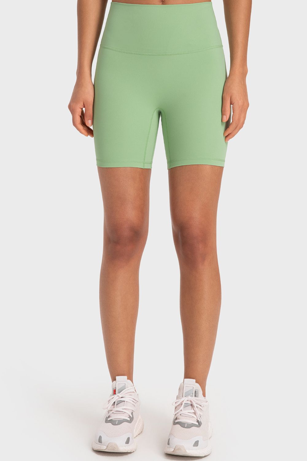 wide waistband biker shorts side view