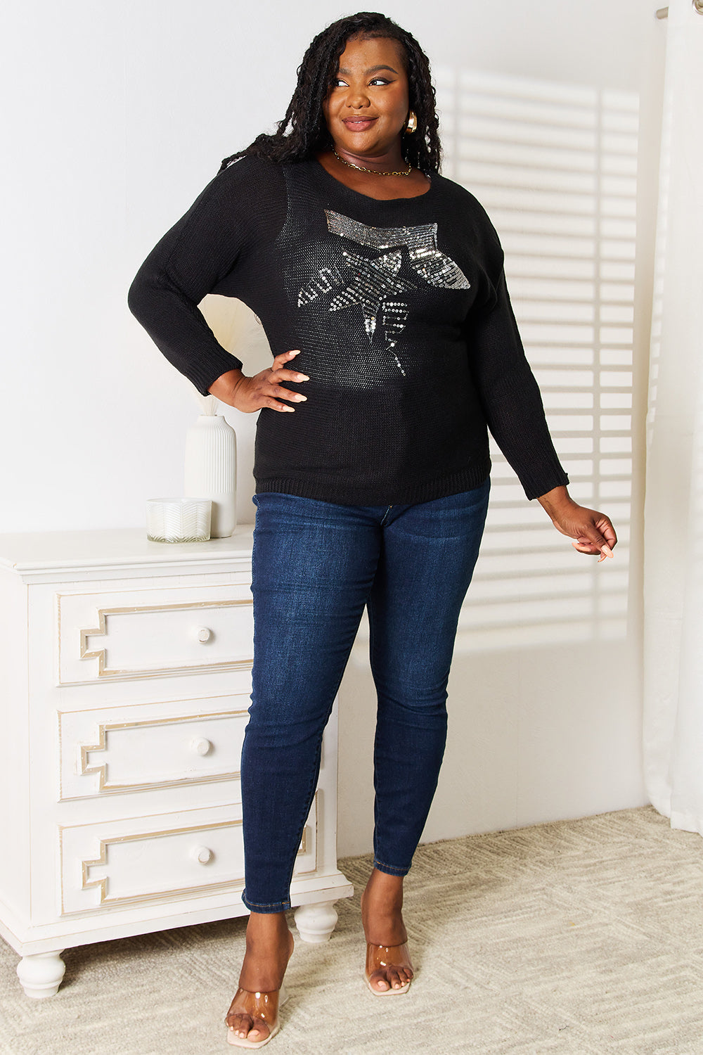 Dolman sleeve sequin top side view