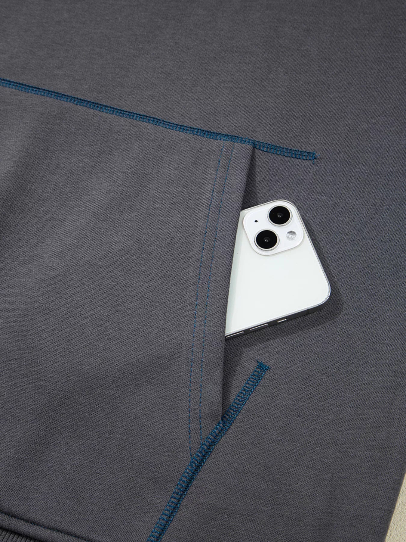 Star Patchwork Contrast Stitching Mineral Wash Kangaroo Pocket Hoodie - Fashorio