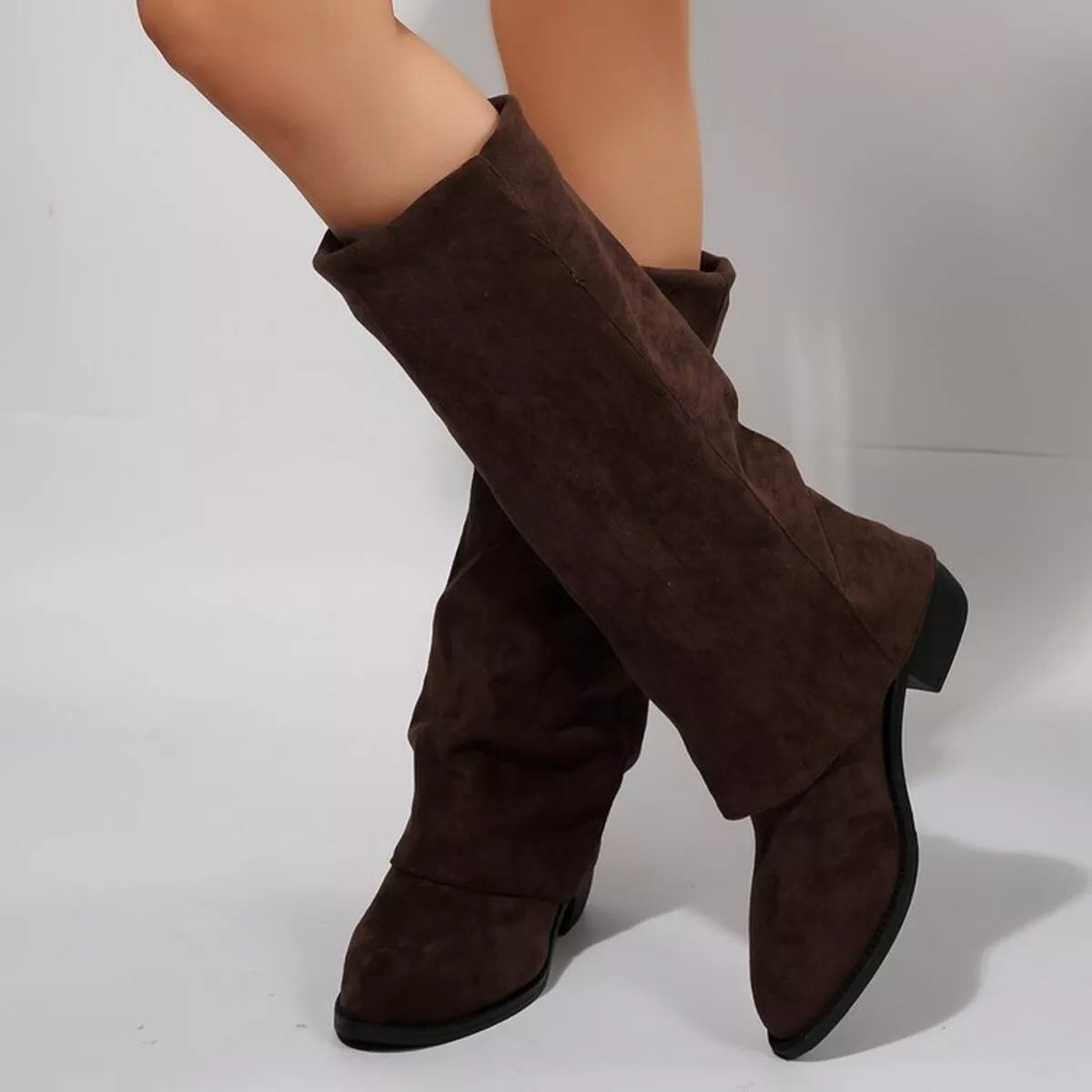 Point Toe Block Heel Boots front view