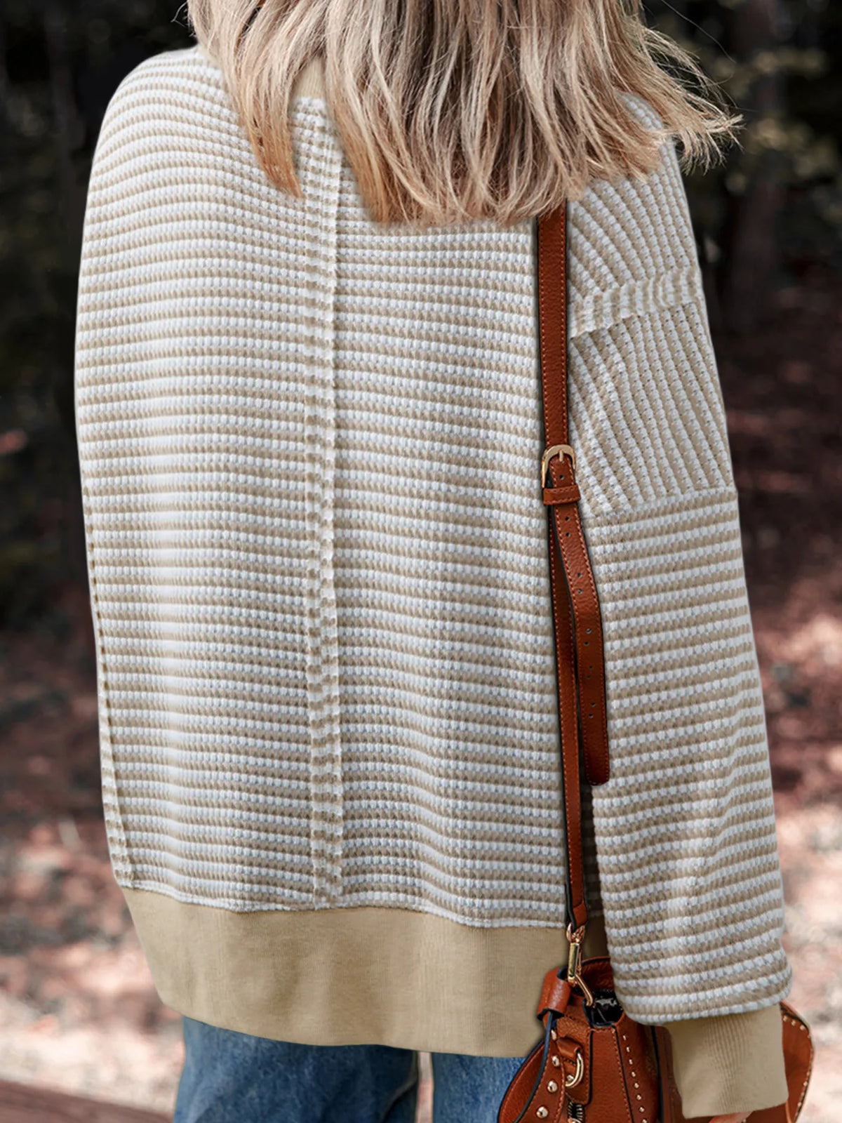 striped ribbed waffle knit oversized top side view