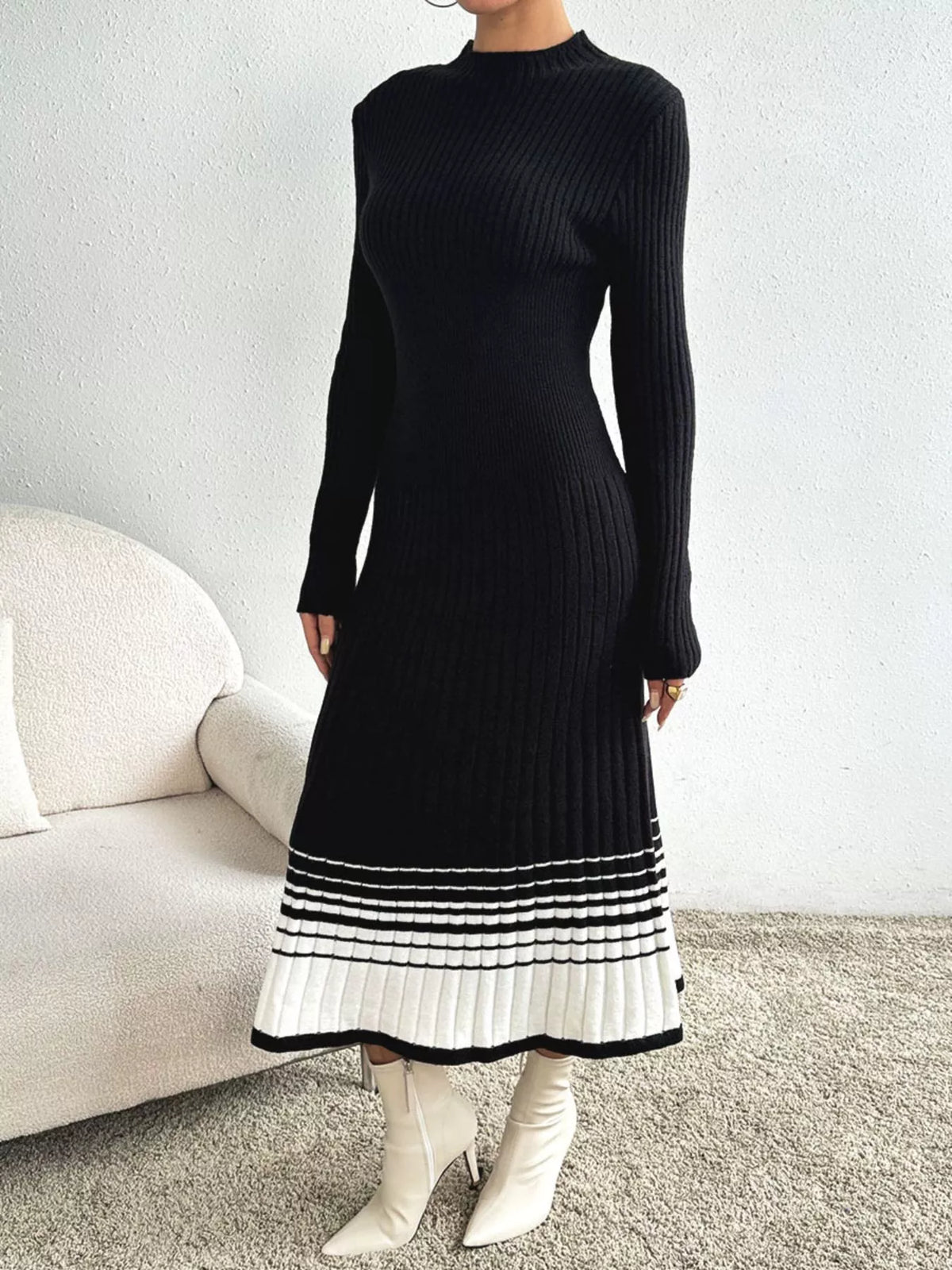 Ribbed knit sweater dress side view