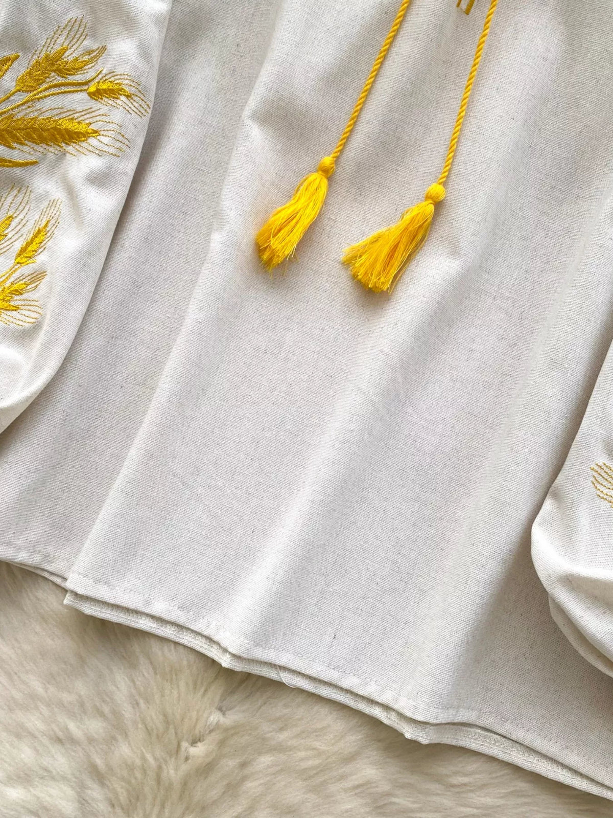 embroidered wheat pattern tie neck blouse back view