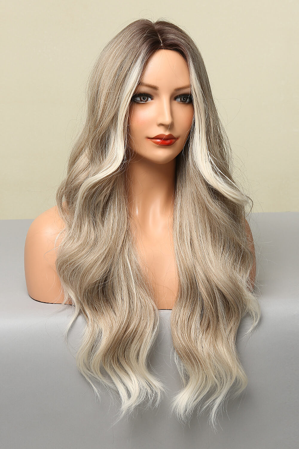 Long wavy wig back view showing length