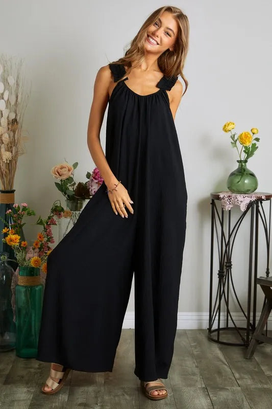 Elastic Ruffle Shoulder Jumpsuit detail