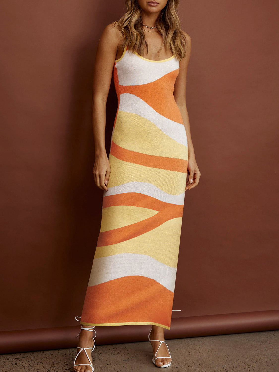 Spaghetti strap maxi sweater dress styled look