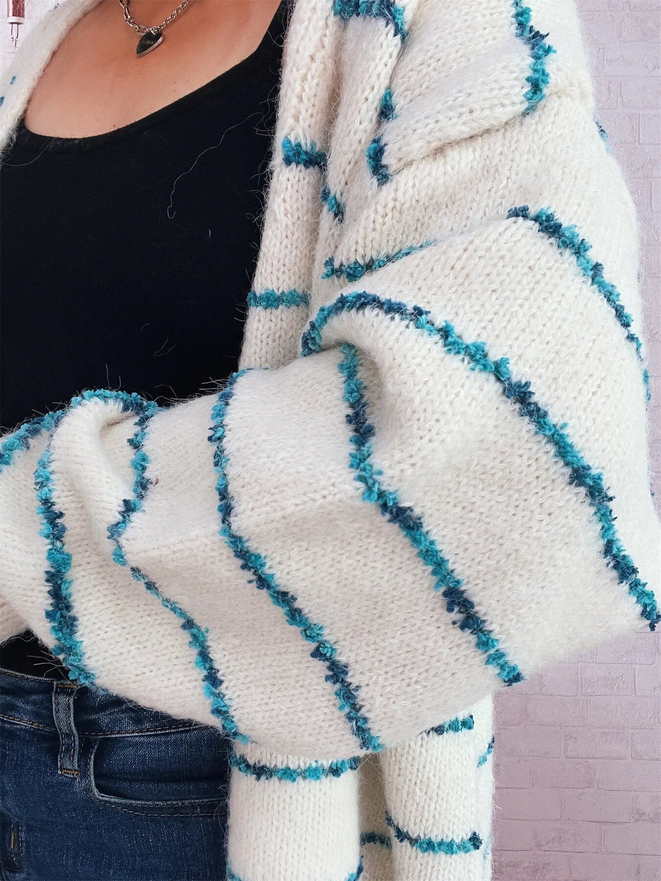 Striped Button-Up Cardigan with V-Neck Design - Fashorio