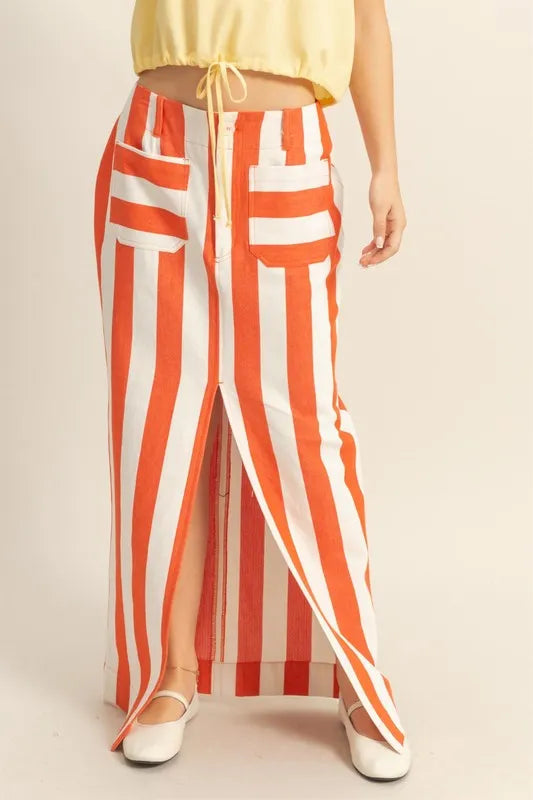HYFVE Striped Pocket Detail Maxi Skirt - Fashorio