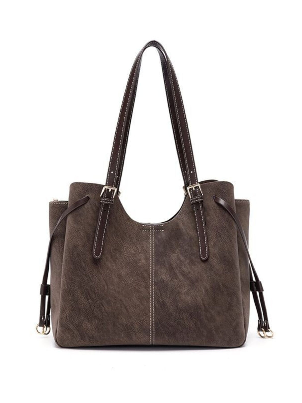 Brown shoulder bag with adjustable strap side view
