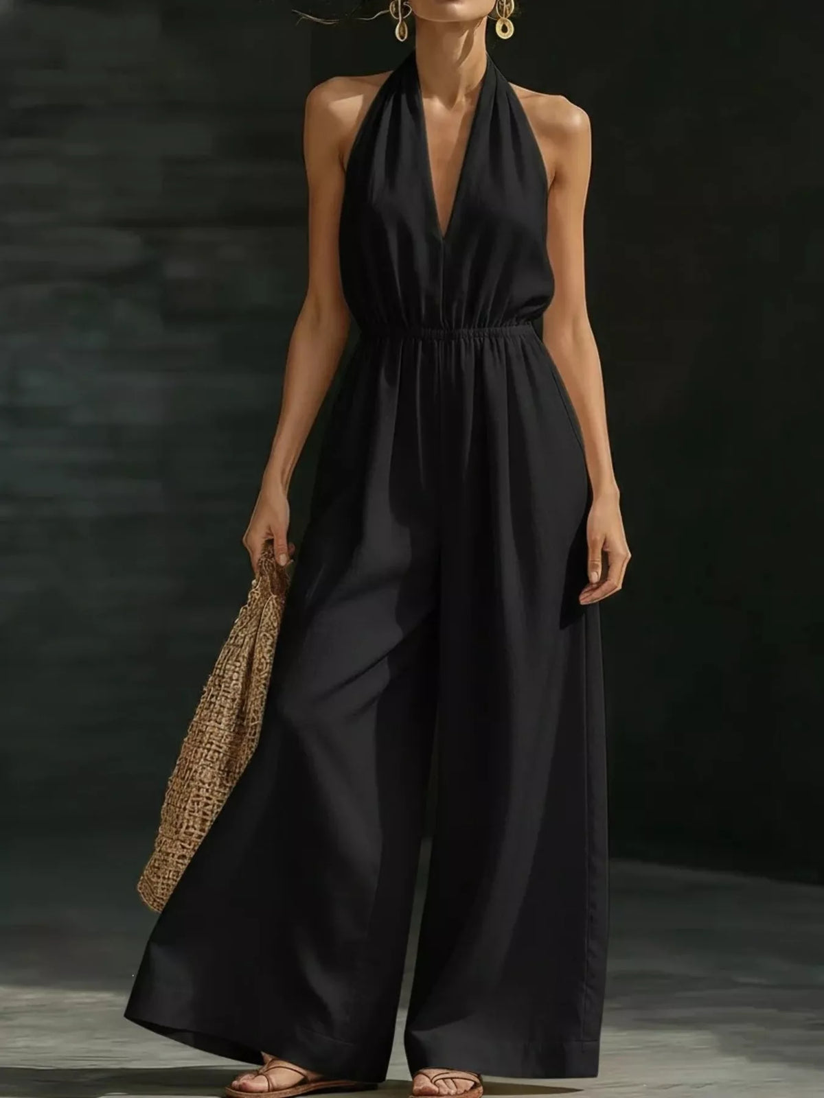 Halter wide leg jumpsuit burgundy color