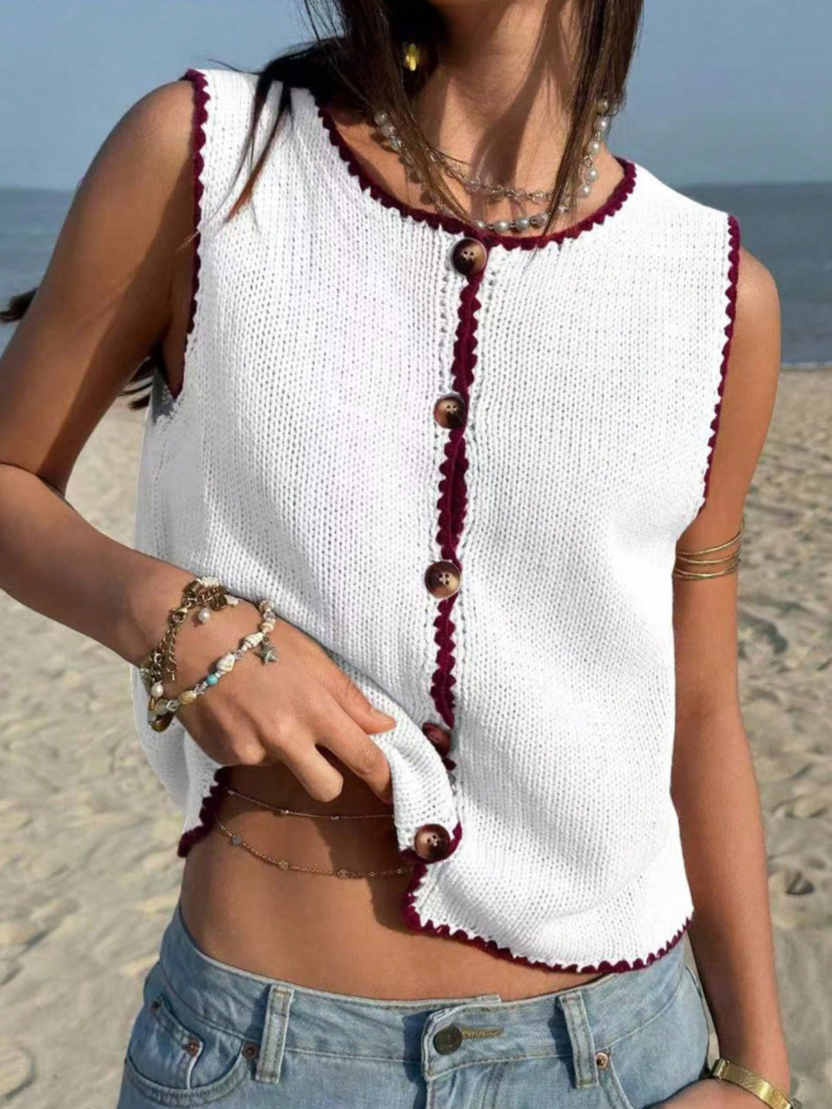 Cropped Button Down Sweater Vest, view 14