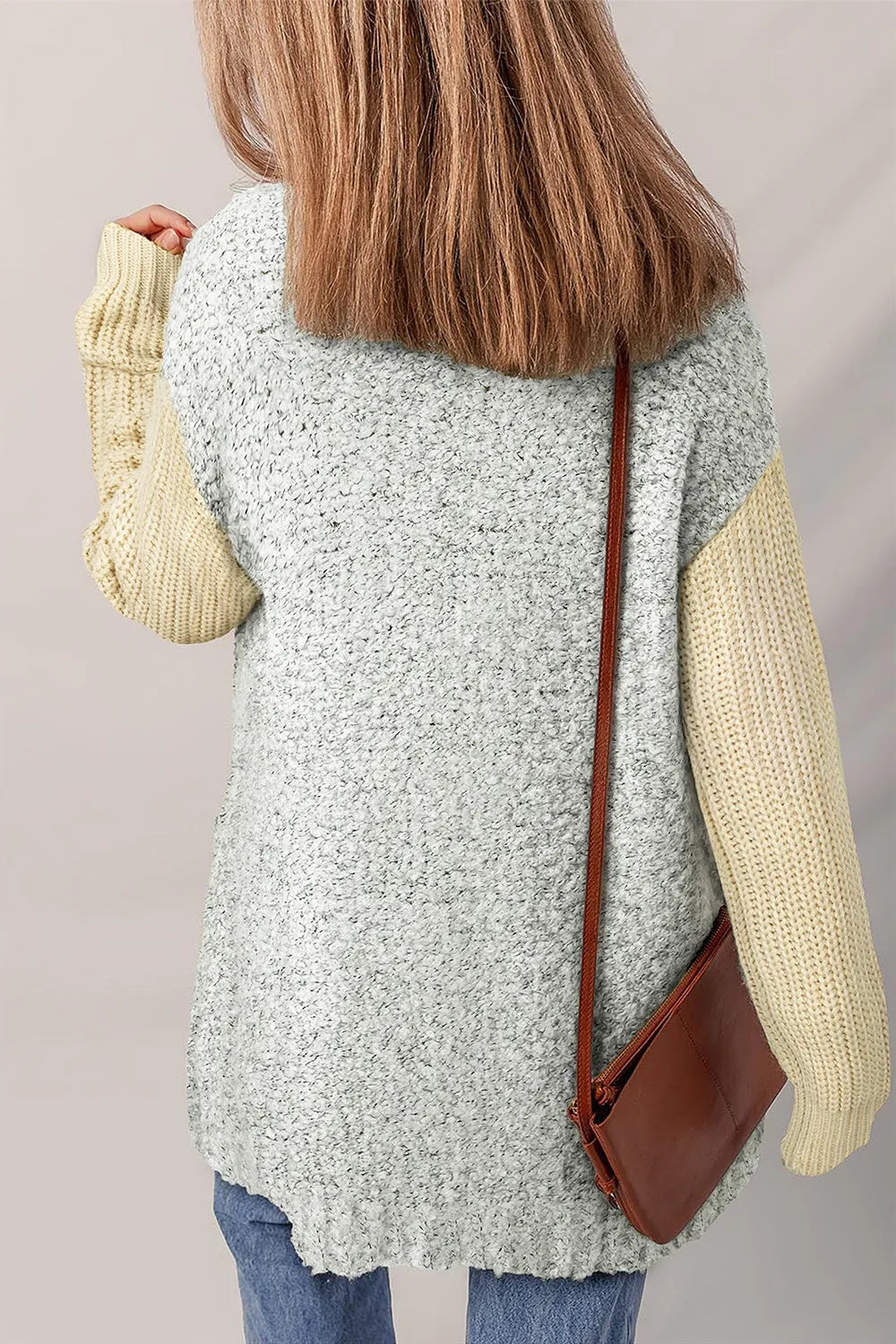 Color Block Side Pockets Open Front Cardigan - Fashorio