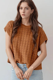 Textured Pattern Round Neck Sweater Vest Caramel - Fashorio