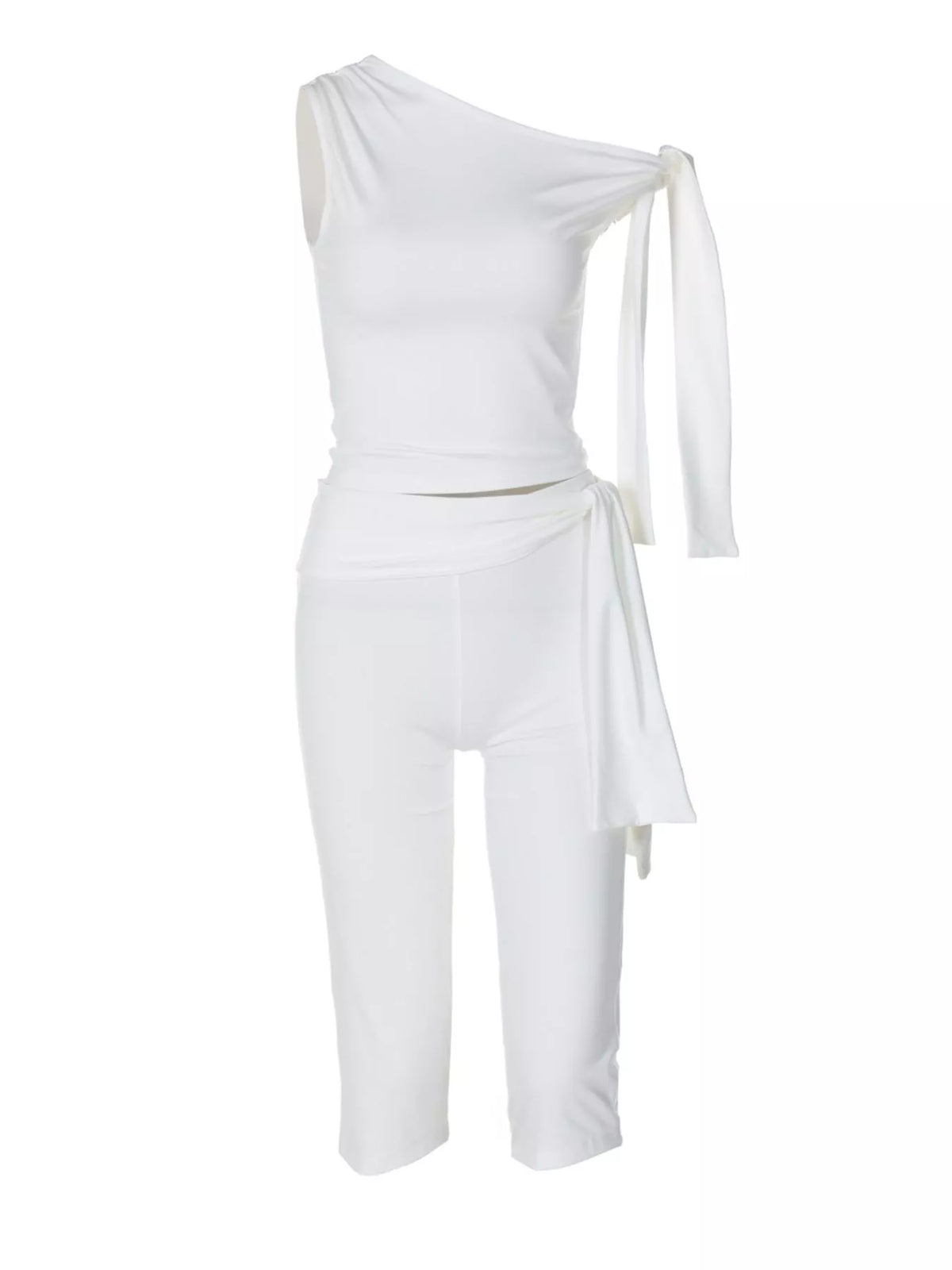 Coordinated one shoulder capri set styled full length