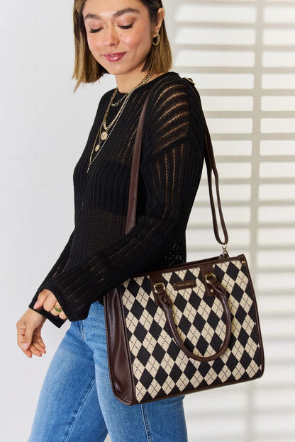 David Jones Argyle Pattern PU Leather Handbag - Fashorio