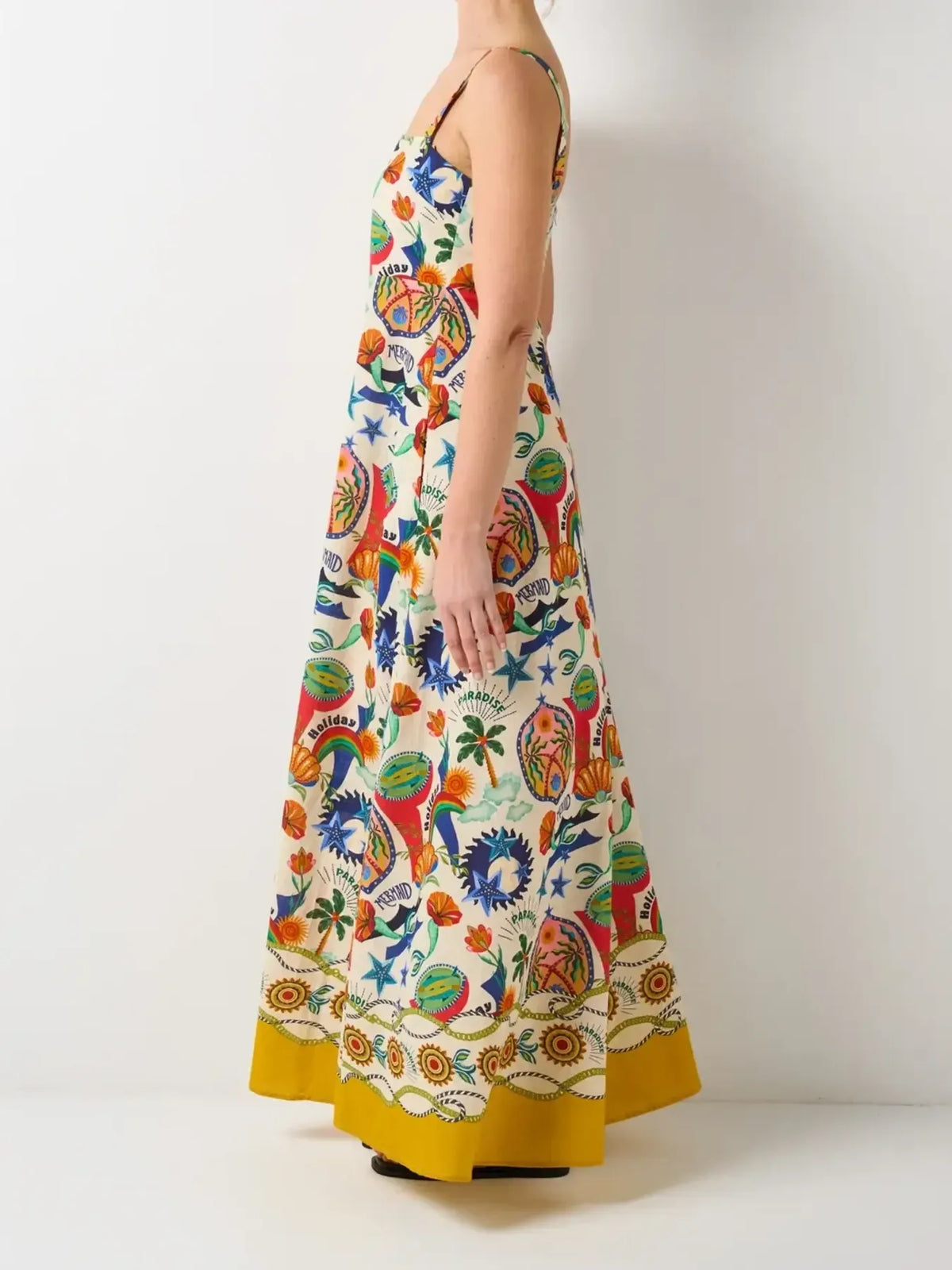 Printed square neck maxi cami dress side view