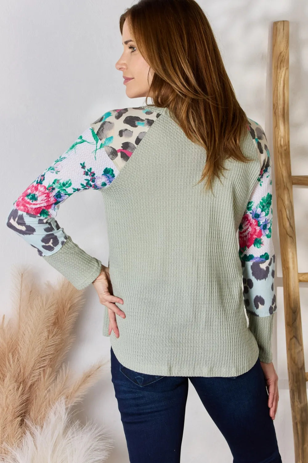 Hailey & Co Full Size Printed Round Neck Blouse - Fashorio