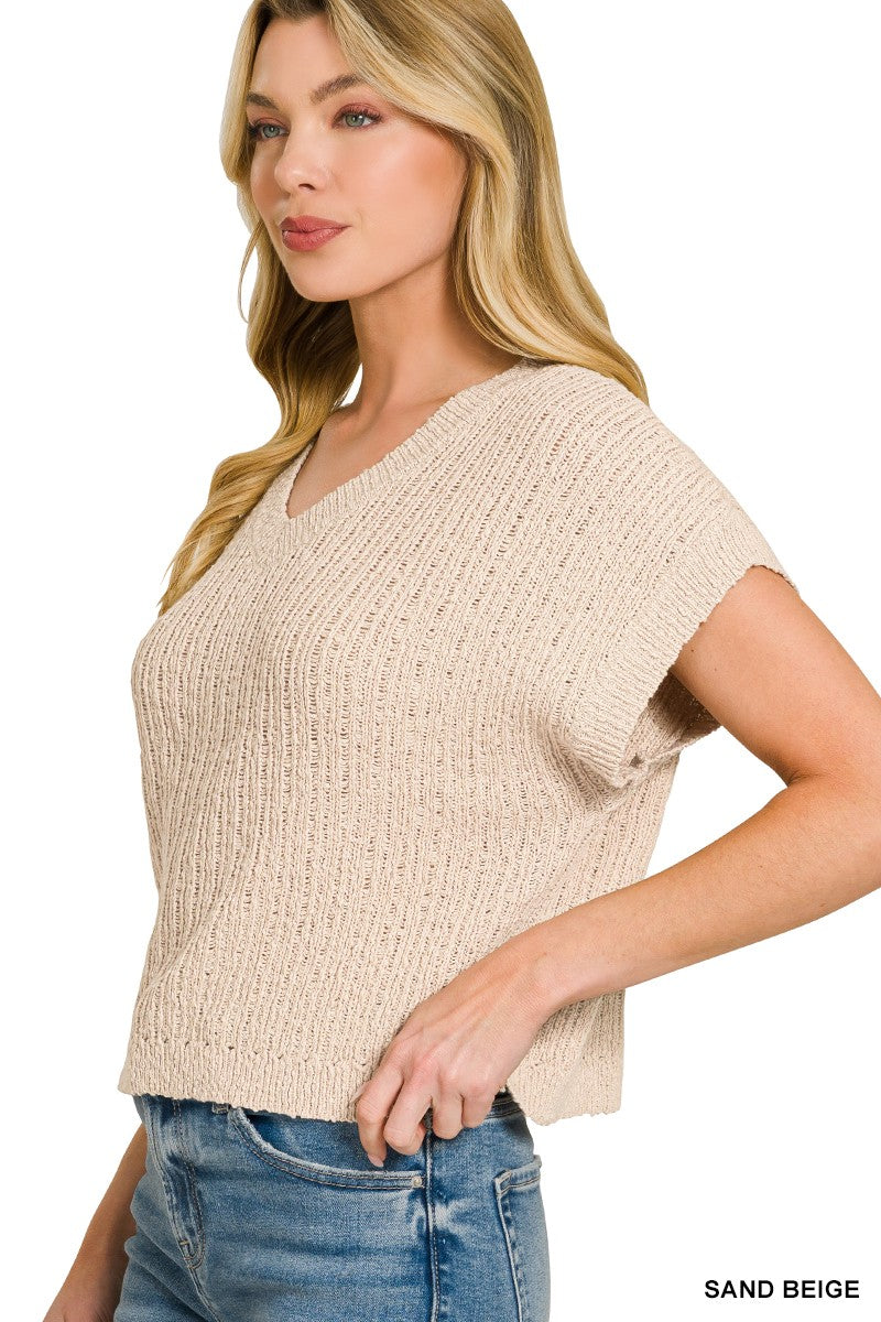 Textured knit cropped sweater side view