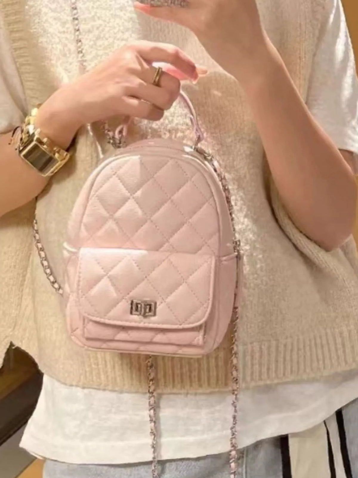 Quilted mini backpack back view