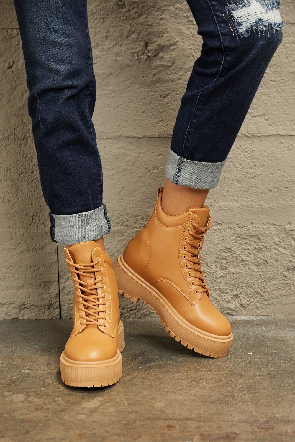 East Lion Corp Caramel / 6 East Lion Corp Platform Combat Boots