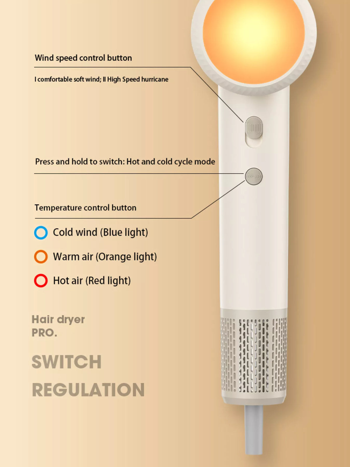 Hair dryer control buttons detail