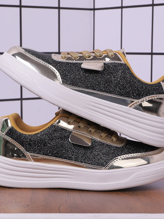 Glitter Metallic Platform Sneakers - Fashorio