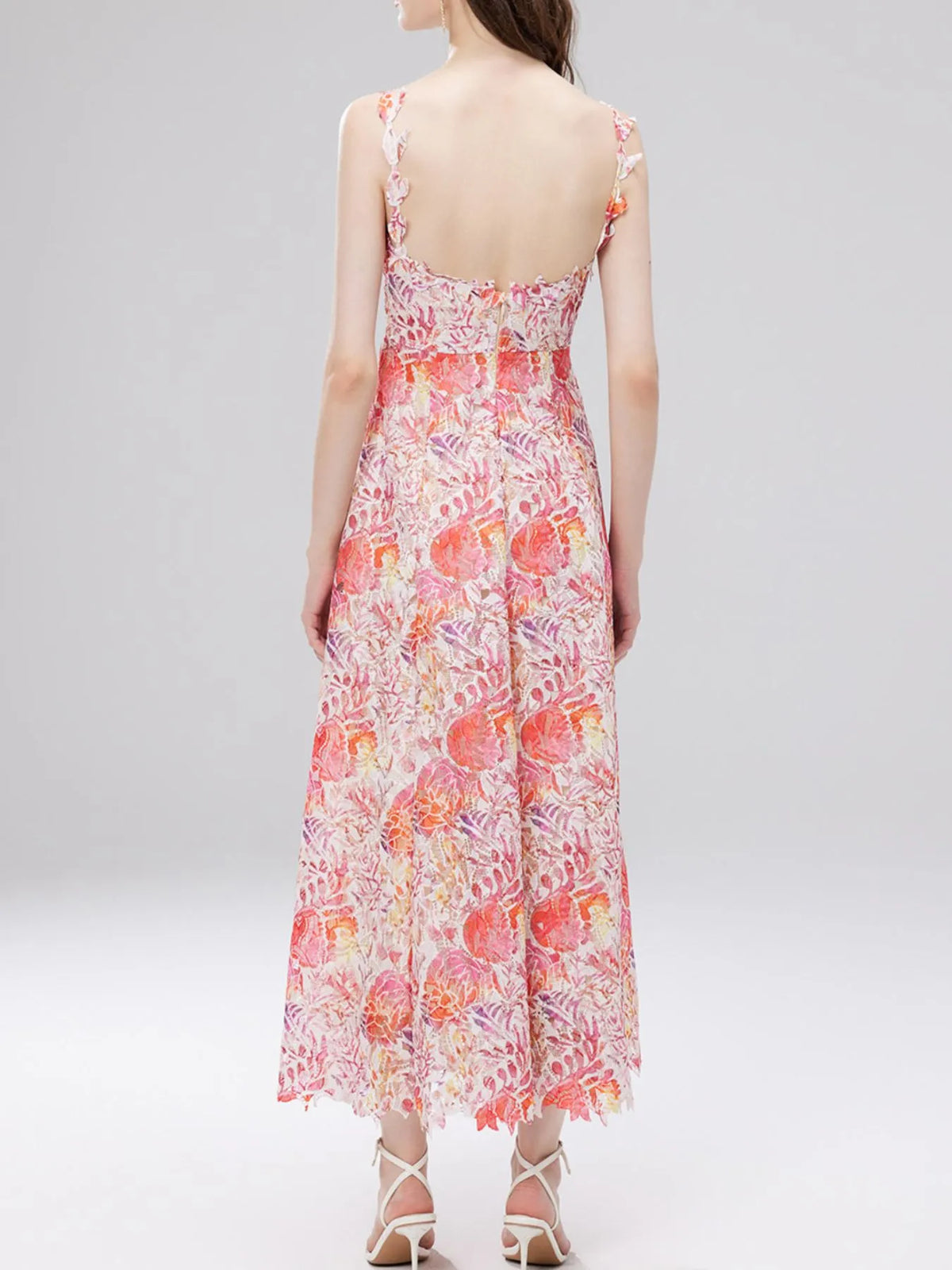 Floral Lace Sleeveless V Neck Midi Dress side view 22