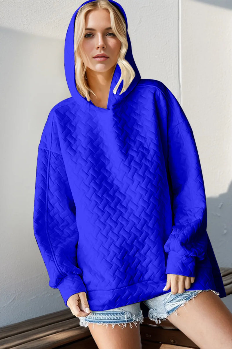 Royal blue drop shoulder hoodie front view