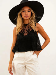 Lace Tie Back Tank Black - Fashorio