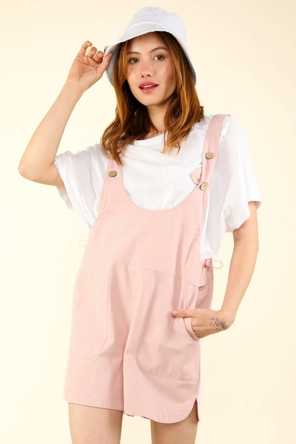 Adjustable Waist Suspender Overalls with Pockets side view