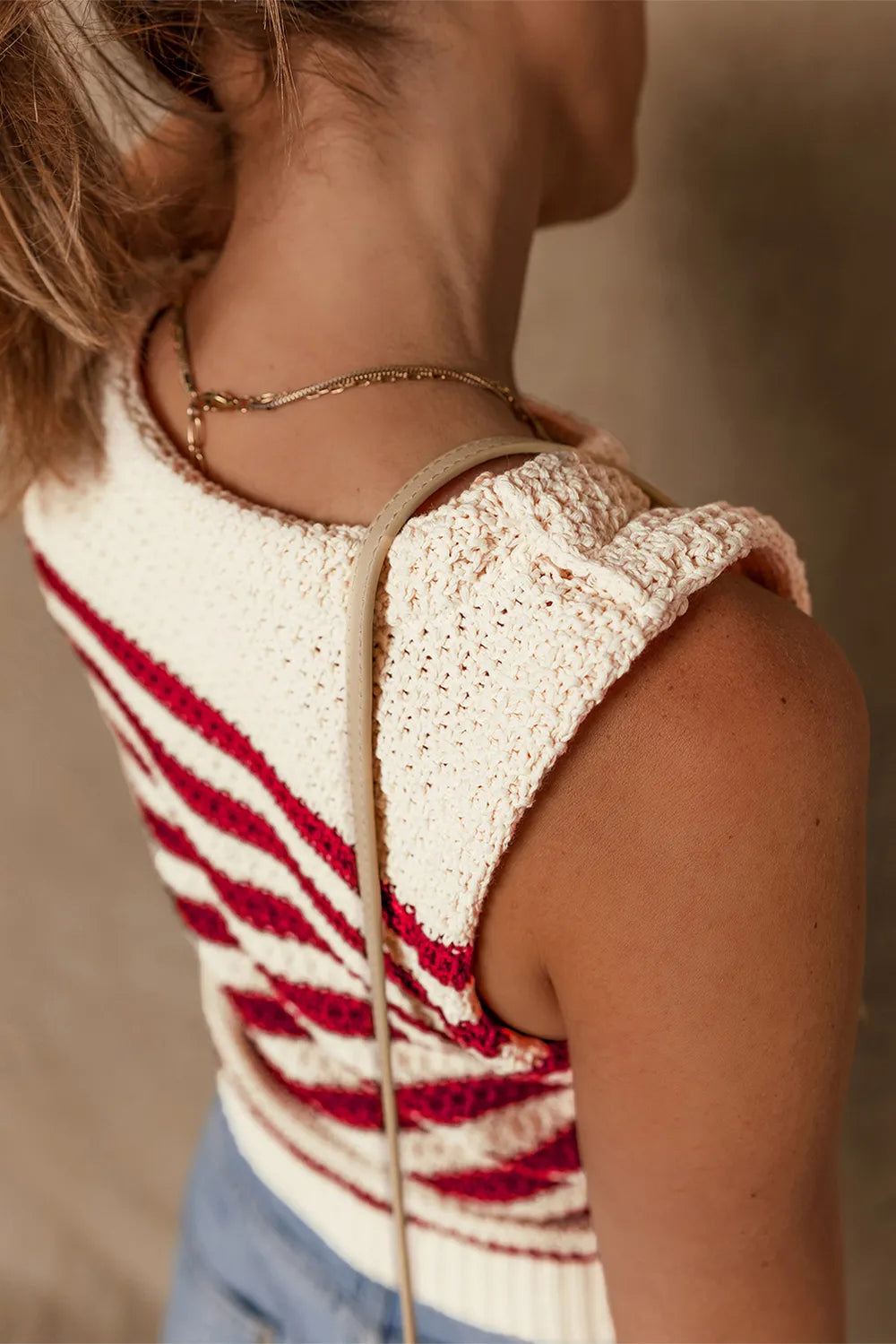 Striped Textured Ribbed Hem Sweater Tank detail