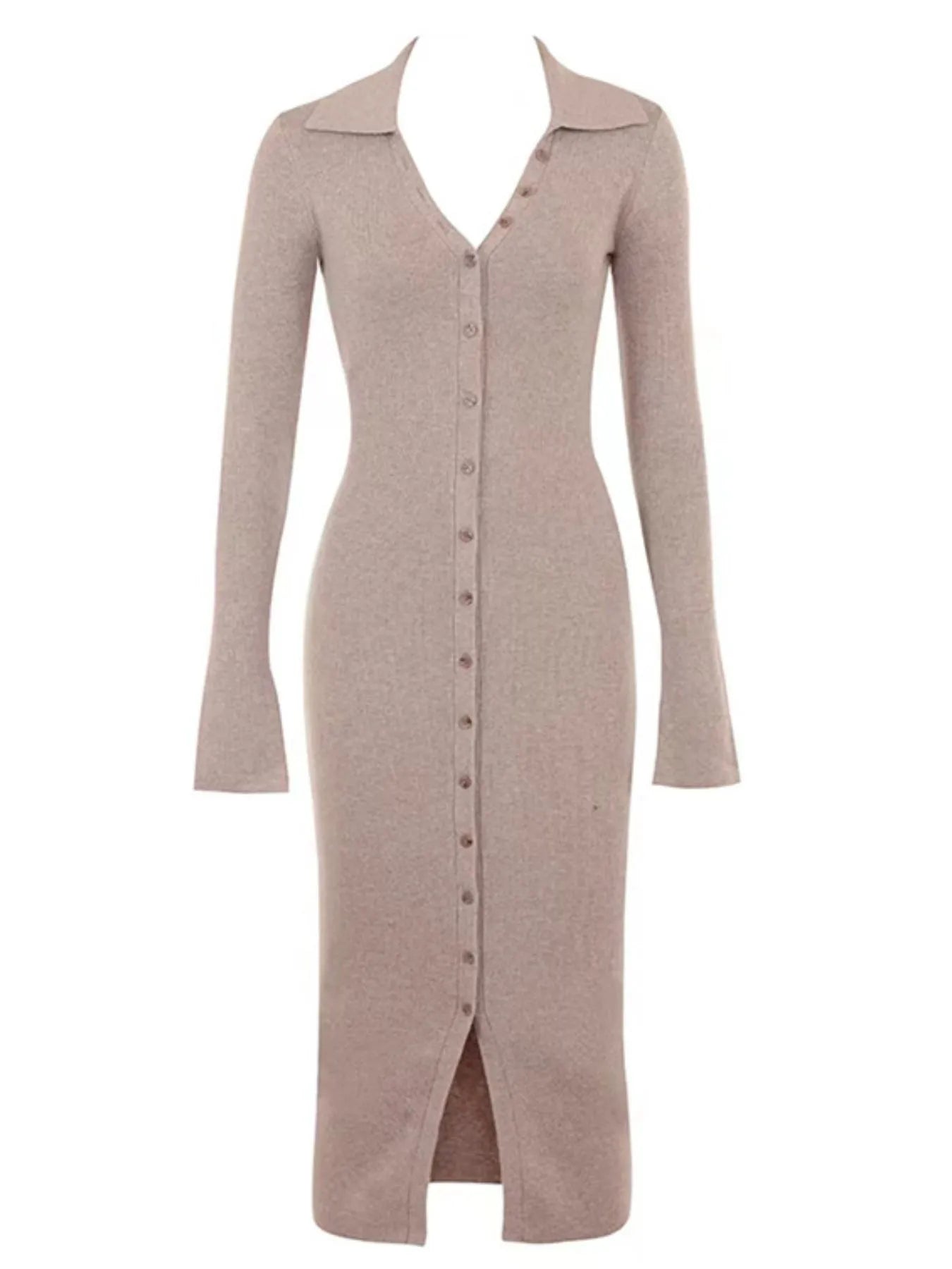 Button Front Long Sleeve Sweater Dress - Fashorio