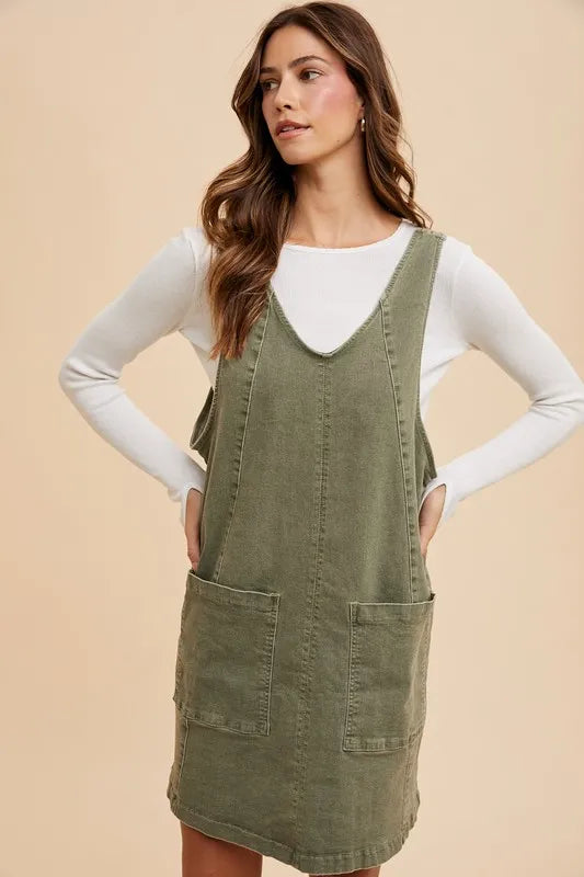 Denim overall dress adjustable strap detail