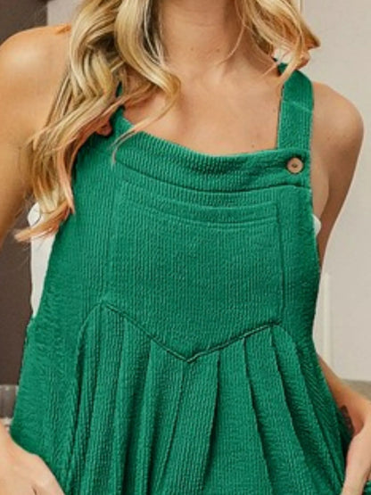 BiBi Crinkle Rib Textured Wide Leg Shortalls - Fashorio