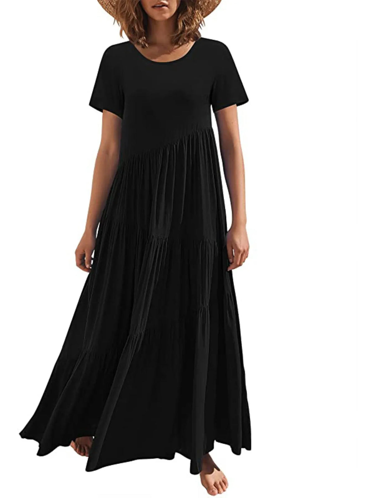 round neck tiered ruffle maxi dress catalog view