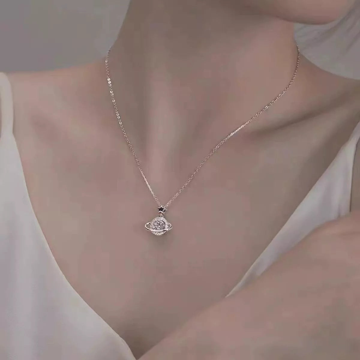Moissanite planet necklace in 925 sterling silver