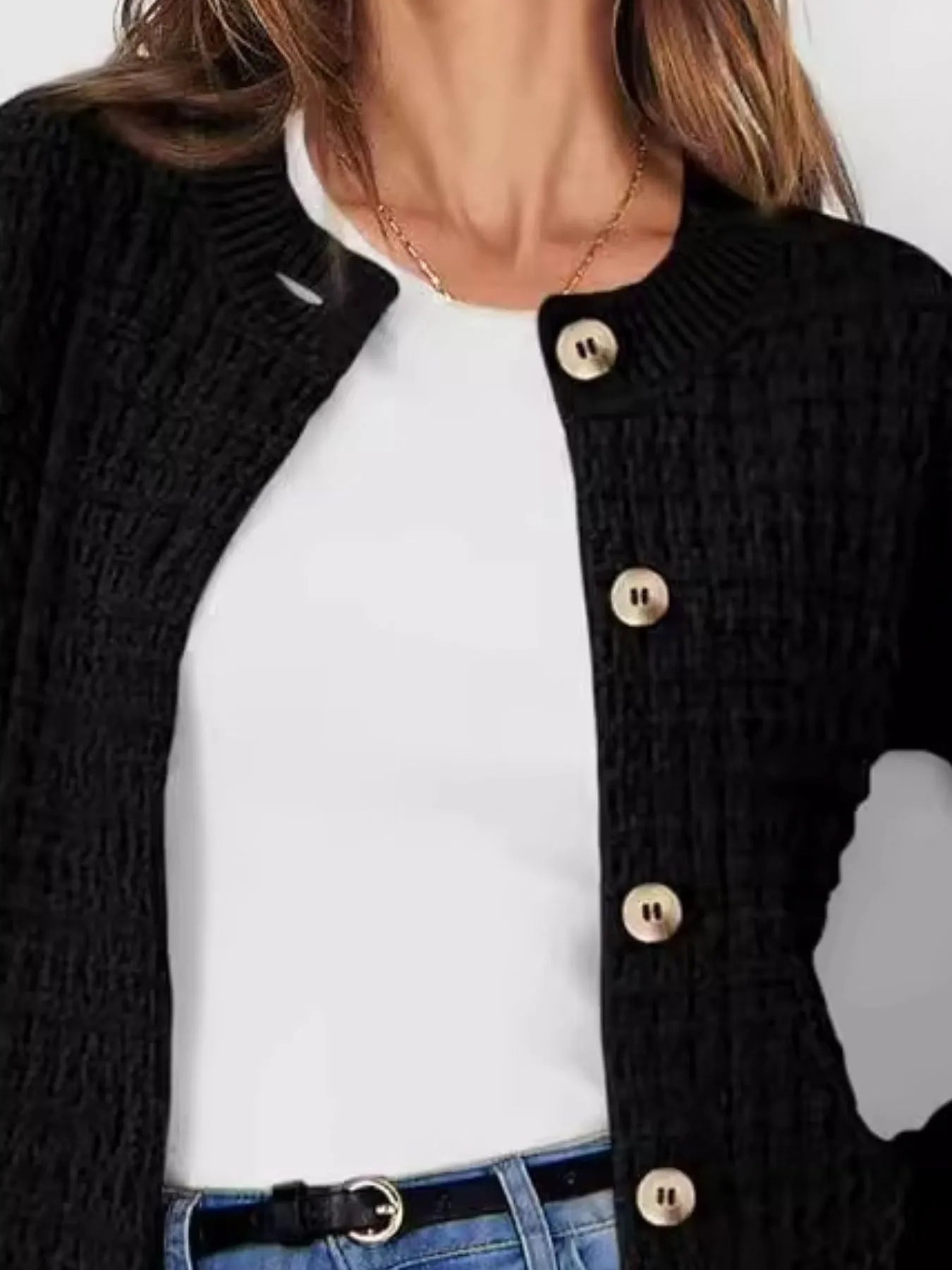 Button-Up Long Sleeve Cardigan - Fashorio
