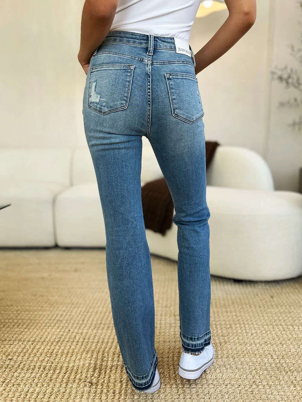 Judy Blue Full Size Mid Rise Destroyed Hem Distressed Jeans - Fashorio
