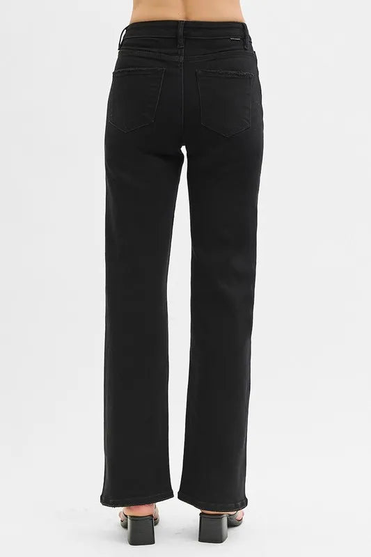 RISEN black denim wide leg full length styling