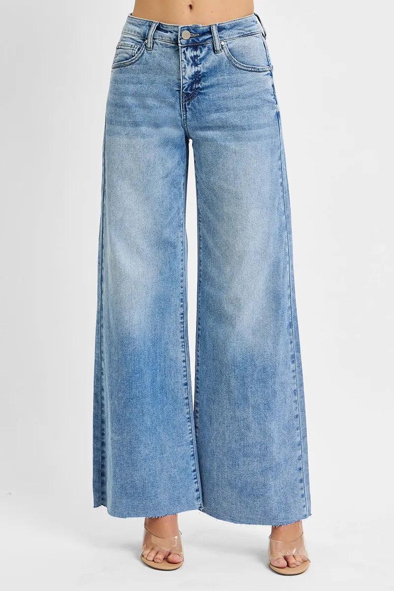 RISEN Full Size Tummy Control High Rise Ankle Palazzo Jeans Plus Size - Fashorio
